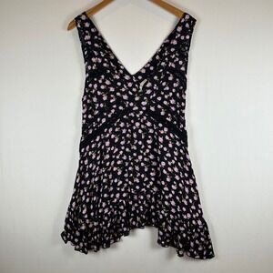 NWT Free‎ People Intimately Floral Black Mini Dress Sleeveless Ruffle Hem S